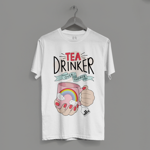Tea Drinker, Over Thinker Illustrated White Tshirt | 13Voltz