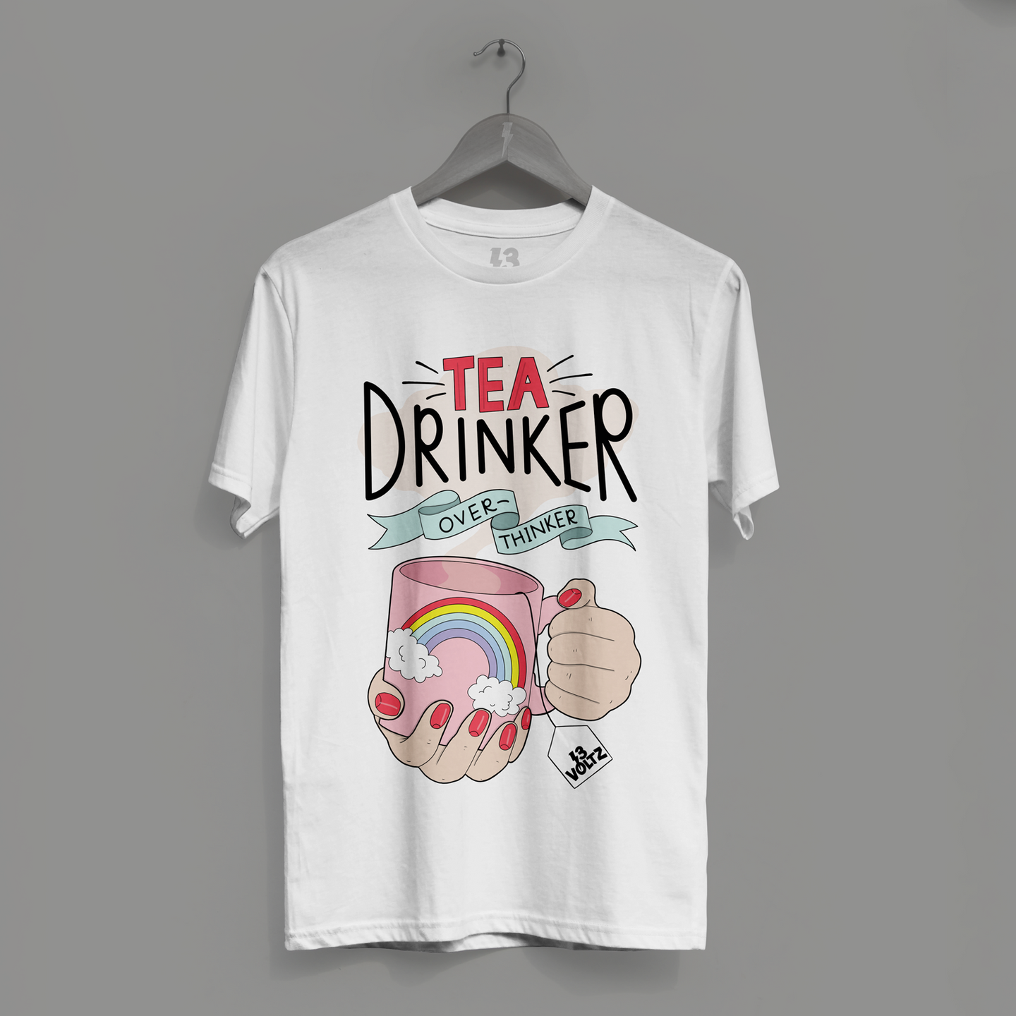 Tea Drinker, Over Thinker Illustrated White Tshirt | 13Voltz