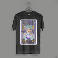 Load image into Gallery viewer, Tarot Feeling Fortunate Illustrated Black Tshirt | 13Voltz
